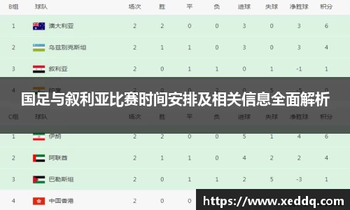 国足与叙利亚比赛时间安排及相关信息全面解析